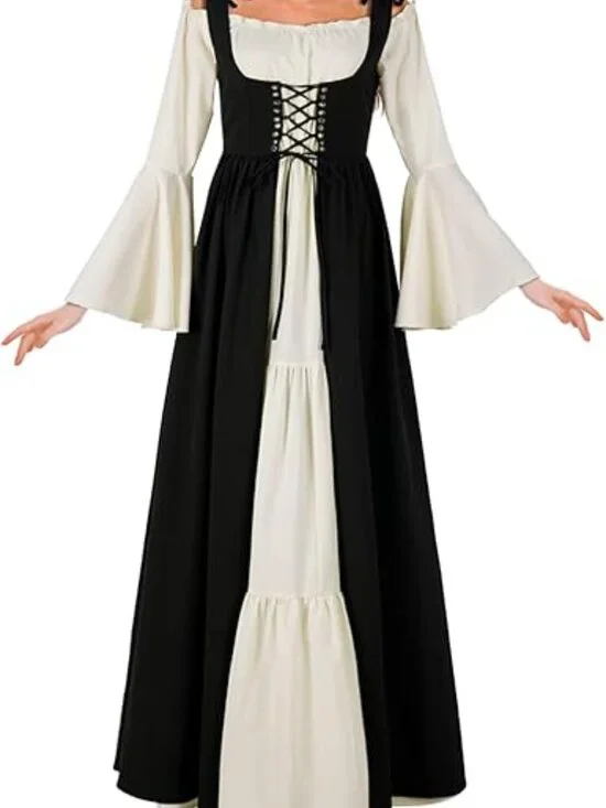 lifpoivake Women's Medieval Renaissance Retro Dress Casual Off Shoulder Flare - Picture 7 of 7